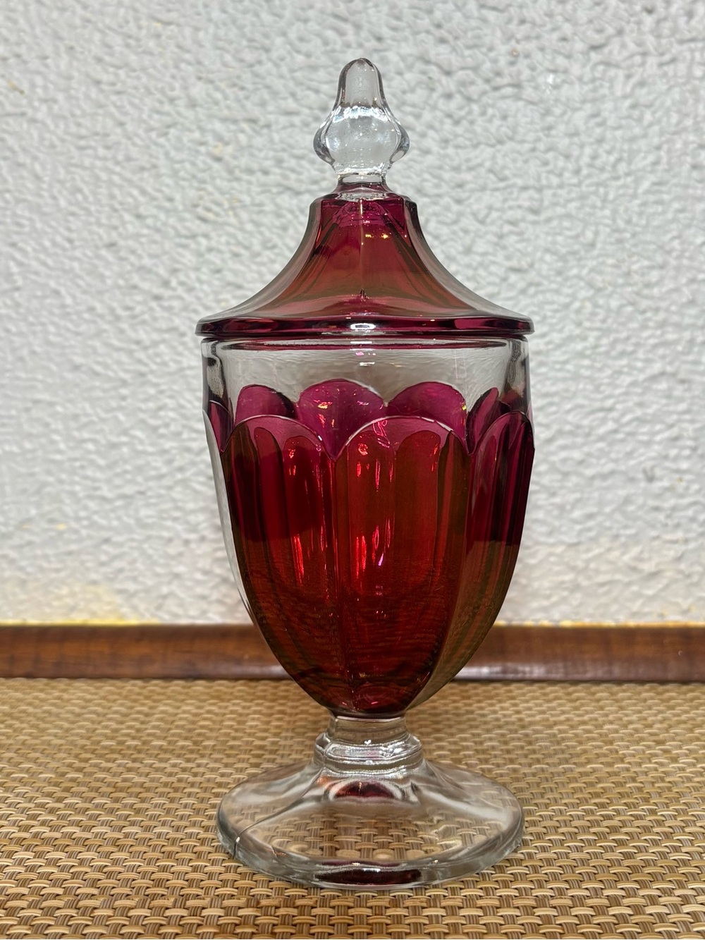 Ruby Red Glass Covered Compote Candy Dish